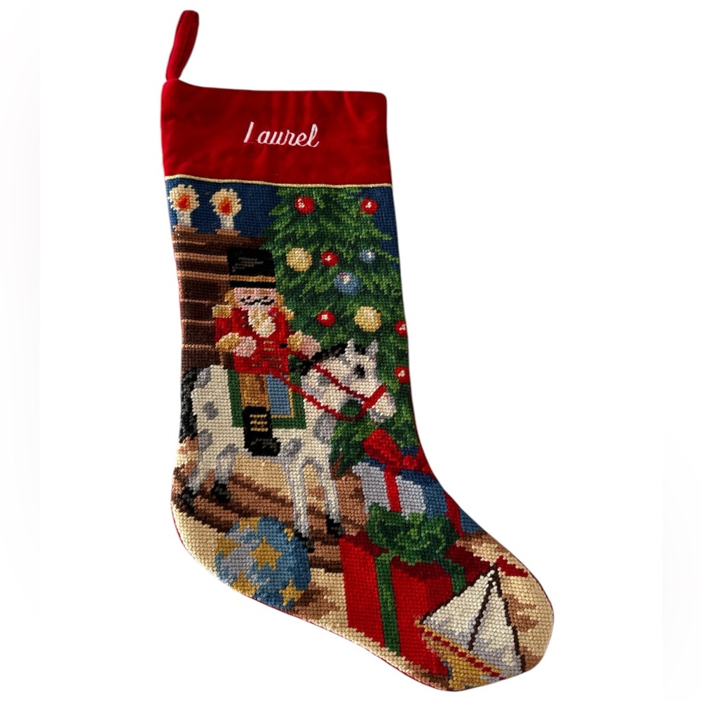JCPenney Needlepoint Embroidered Christmas Stocking Nutcracker‎ Personalized